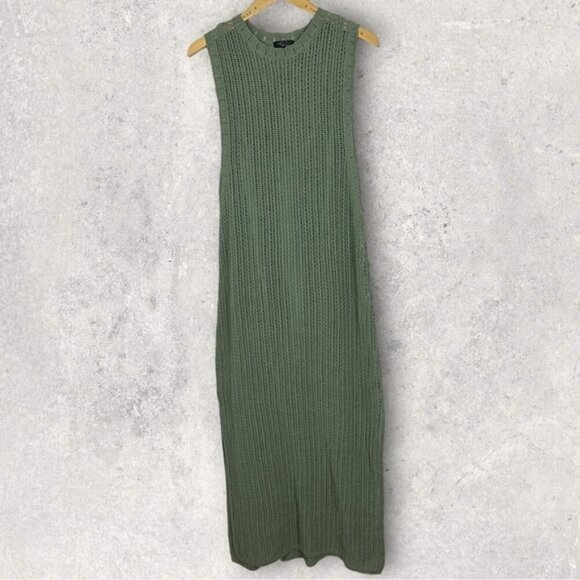 NEW Rag and Bone Riley Crochet Knit Split Hem Maxi Dress Sage Green Size XL Boho - Picture 13 of 15